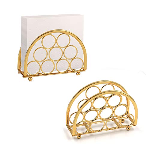 Buruis Modern Paper Napkin Holder, 5x3.5 Inch Shiny Gold Decorative Napkin Holder for Tables, Kitchen, Restaurant and Bar Decor, Tabletop Freestanding Tissue Dispenser Set of 2 - Gold
