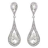 EVER FAITH Women's Austrian Crystal Elegant Dual Teardrop Dangle Earrings