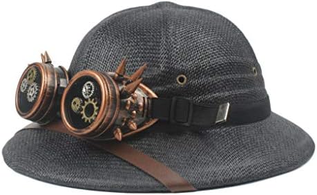 Straw Helmet Pith Sun Hat Women Men Vietnam War Army Steam Punk Glasses Safari Jungle Miners Cap 56-59CM