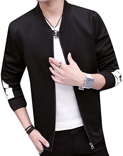 XTT Mens Stand Collar Zip-Up Baseball Bomber Jacket Black 4XL