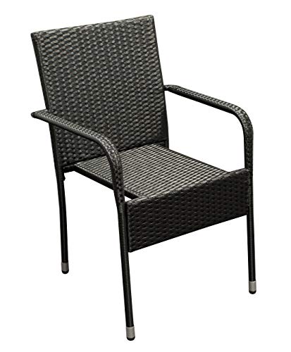 DEGAMO Bistroset PIENZA 5-teilig, 4X Stapelsessel und 1x Bistrotisch 60x60cm, Metall + Polyrattan schwarz, Tischplatte… – Bild 3
