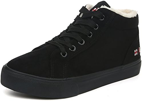 Orlancy Womens Winter Plus Cashmere Casual Walking Shoes High-top Lace-up Warm Flats