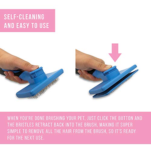 Pet Craft Supply Self Cleaning Slicker Pet Grooming Brush for Dogs and Cats with Short to Long Hair, Removes Mats, Tangles and Loose Hair