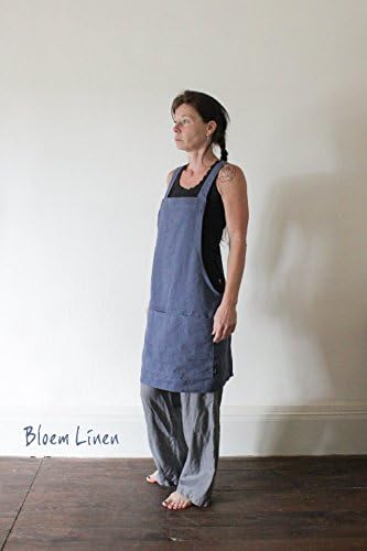 Cross back linen apron, Square neckline, Linen wear, Pinafore, Loose fit apron, Kitchen apron