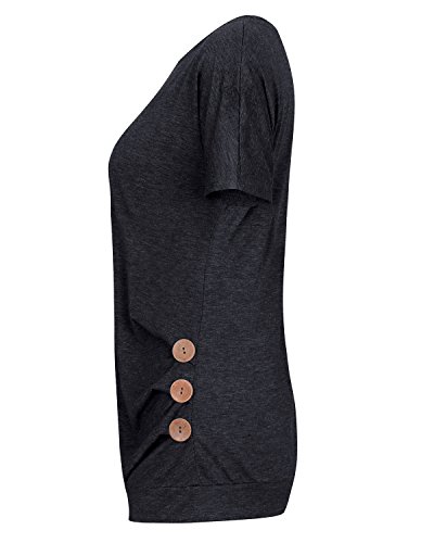 Aliex Women's Casual Tunic Top Short Sleeve Blouse T-Shirt Button Decor Black XL - Thumbnail 5
