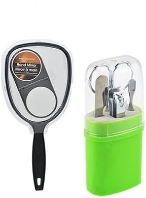 Stainless Steel Traveling Size Manicure Set Portable Caring Case. Face Mirror. Folding Hand Mirror Nail and Toe Clippers. Finger Filer Trimmer Scissors.Cuticle Pusher. 7 Piece Beauty Set (Black)