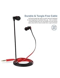 Earbuds, Vogek Tangle-  Flat Cord Ergonomic in-Ear Headphones with Dynamic Crystal Clear Sound, Earphones with S M L Eartips Compatible with Samsung, Android Phone and More (Black-Red)