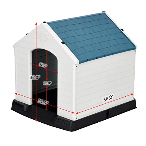 Good Life Outdoor Indoor Waterproof Plastic Dog House for Medium to Large Dogs Outdoor Winter Pet Dog House Kennel Ventilate Blue & White Color