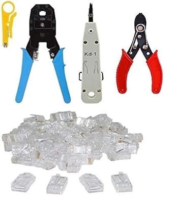 River Fox KD1 Punch Down Tool + RJ11 RJ45 Crimping Tool + Wire Stripper & Cutter + 50PC RJ45 Connector (Colour as per Availability)