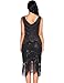 Plus Size 1920s Vintage Fringed Gatsby Sequin Beaded Tassels Hem Flapper Dress for Women (Black, Medium)
