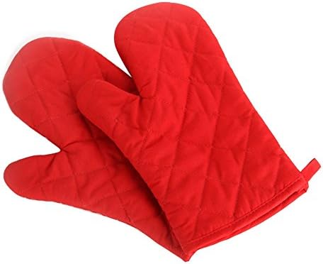 RoomDiary Oven Mitts Premium Heat Resistant Kitchen Gloves Cotton Oversized Mittens, 1 Pairs, Red