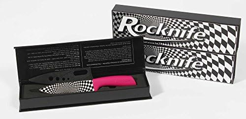 ROCKNIFE Ceramic Kitchen Knives Black &amp; White Check Collection with Pink Handle 5 Inch