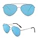 SOJOS Oversized Aviator Sunglasses Mirrored Flat Lens for Men Women UV400 SJ1083 with Silver Frame/Blue Mirrored Lens