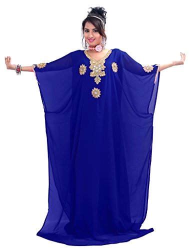 IndianAttire Women's Dubai Kaftan Farasha Abaya Maxi Dress RoyalBlue - G