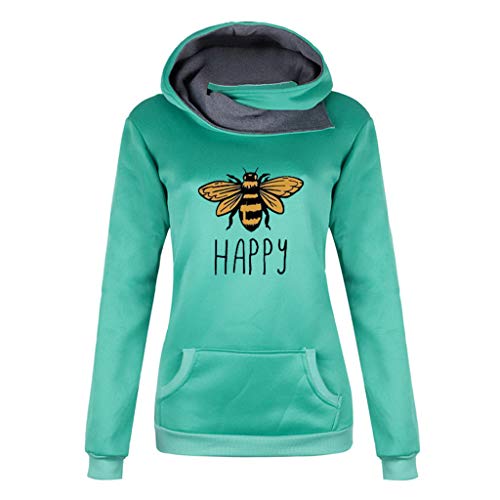 YANG-YI Women Long Sleeve Hoodie Sweatshirt Sweater Hooded Cotton Coat Pullover Blouse (M, 1-Green)