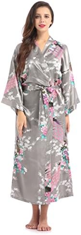 Lilywei New Wide Belt Robe Peacock Flower Long Maternity Hospital Gown, For Moms &amp; To Be Moms Maternity Shoot(Gray,M)