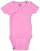 Boys Girls Baby Bodysuit made with Organic Cotton - Short Sleeve Kimono Style with Side Snaps Bodysuit and Gloved Sleeve - Pink 3M