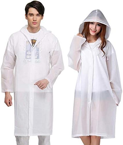 Exptolii Rain Poncho for Adults, 2 Pack Clear Reusable Raincoat Emergency Rain Gear with Hoods and Sleeves White