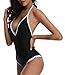 Tempt Me Women's One Piece V Neck Halter Vintage Sexy Backless Swimsuits Black L