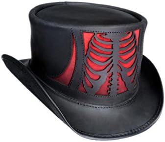 Rib Cage Black Red Leather Top Hat (XLarge)