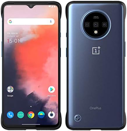 Redluckstar OnePlus 7T Case, Ultra Slim Frosted Transparent Back Anti-Fingerprint + TPU Silicone Hybrid Thin Fit Matte Clear Phone Cover with Lanyard Ring Holder Case for OnePlus 7T (Black)