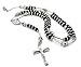 Shiny Jewelers USA Men's Hip Hop Jesus Cross Rosary Acrylic Beaded Long Fashion Necklace (Silver/Black)