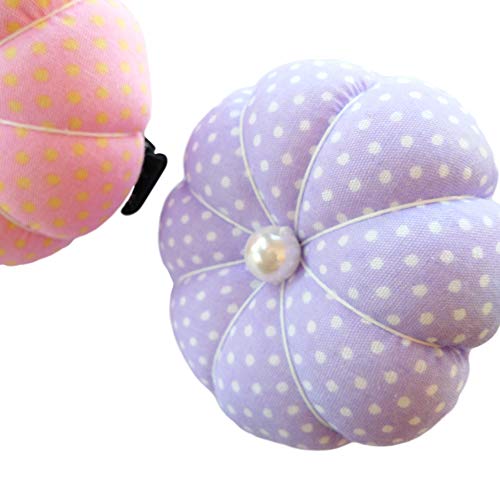 CUSHYSTORE 2X Purple and Pink Polka Dot Wrist Pin Needle Cushion Pincushion Wearable Cute Small Size Pumpkin Pins Needles Pincushions Holder Safety with Elastic Band