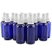 4oz Cobalt Blue Plastic PET Boston Round Fine Mist Spray Bottles (12-Pack w/ White Sprayers); Labels Included