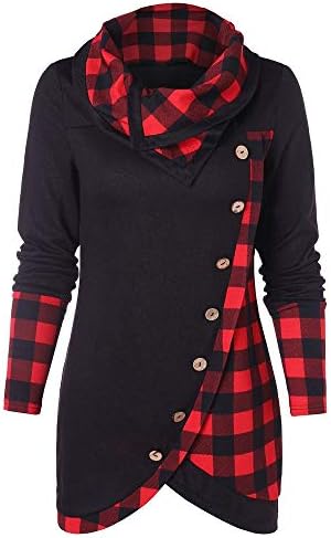 Yanvan❤️Women's Blouse Long Sleeve Plaid Turtleneck Tartan Tunic Pullover Sweatshirt