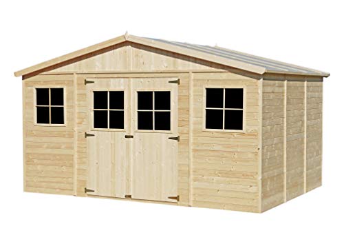 TIMBELA M331 ABRI de Jardin en Bois Exterieur avec Plancher- Chalet en Pin/épicéa- 418x320 cm/12 m² (avec Plancher)