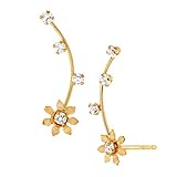 Daisy Climber Stud Earrings with Cubic Zirconia in 14K Gold