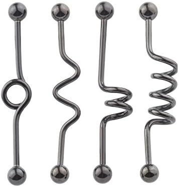 4pcs 14G Industrial Barbell Earring Stainless Steel Cartilage Earring 5mm Ball Body Piercing Coil/Wave/Twister/Spiral/Heart