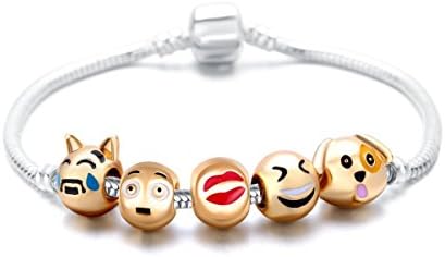 Eccosa Fashion 18K Gold Plated Animals Emoji Faces Charms Bracelets with Snake Copper Chain for Girls (7.87)