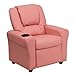 Flash Furniture Vana Vinyl Kids Recliner with Cup Holder, Headrest, and Safety Recline, Contemporary Reclining Chair for Kids, Supports up to 90 lbs., Pink