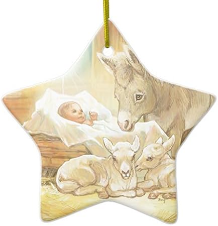 Stella Di Natale Per Presepe.Wsmbdxhj Gesu Bambino Presepe Con Agnello E Asino Stella Di Natale Appeso Ornamenti Decorazioni In Ceramica Per La Casa Amazon It Casa E Cucina