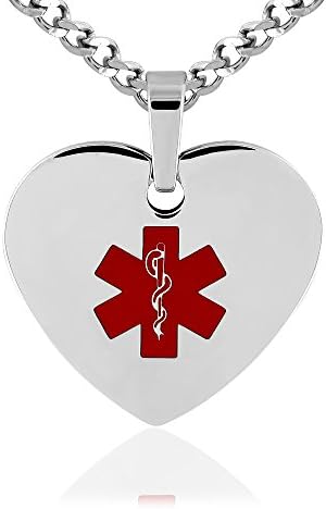 MedicEngraved Customizable 2mm Heart Surgical Stainless Steel Necklace with Red EMS Medical Tag