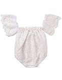 Newborn Baby Girl Off Shoulder Clothes Flower Lace Romper White Ruffles Sleeve Bodysuit Outfits 6-12 Months