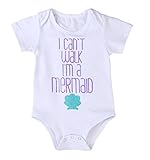 Lily.Pie Baby Girls I Can't Walk I'm a Mermaid Bodysuits Infant Cotton Rompers Outfits (3-6M, White)