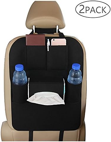 Yoosion 2Pack Car Back Seat Organizer 6-Pocket iPad Storage Bag for Kids Toys, Pen, Tissue Box Black for Uber Drivers
