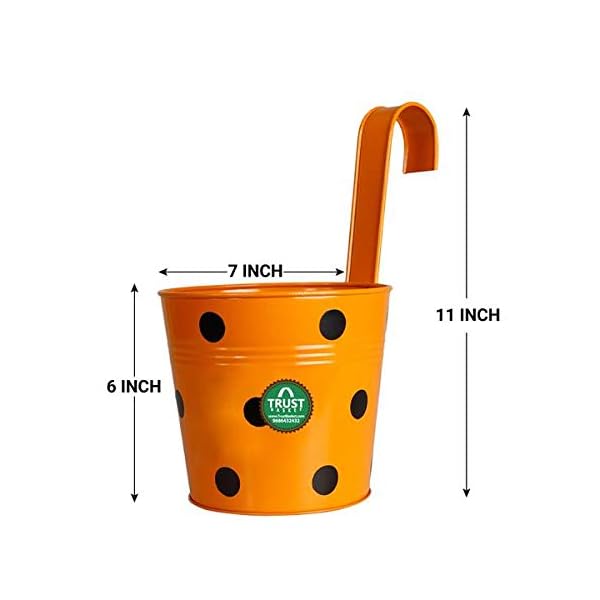 TrustBasket Single Pot Railing Plant with Polka Dots (Pack of 5) - (Multicolour) Dotted Railing Metal Planters for… - Image 4