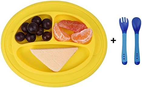 Silicone Baby Placemat, Improved Non-slip Baby Plates, Suction Self Feeding Set Fit Most Highchair (Yellow)