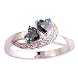 Narica Womens Novelty Heart Shaped Rainbow CZ Engagement Cocktail Ring