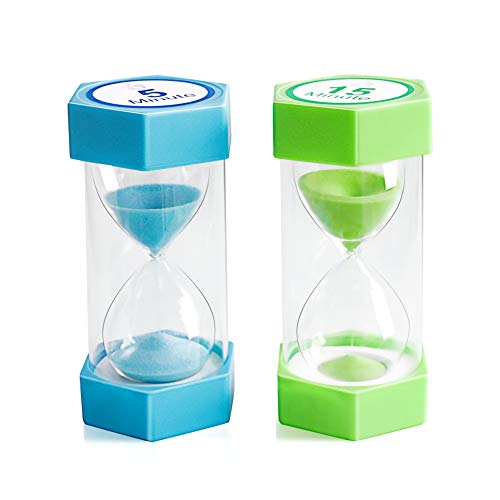 Sand Timer,XINBAOHONG Hourglass Sand Timer 5 Minutes 15 Minutes Timer Clock for Kids Games Classroom Home Office Kitchen Use (Pack of 2)