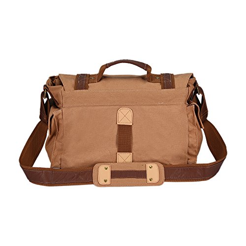 Canvas Leather DSLR SLR Vintage Shoulder Camera Messenger Bag Outdoor Travel Photography Bag Gadget Organizer with Shockproof Insert & iPad Magazine Pocket for Sony Canon Nikon (Large Brown)