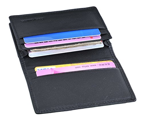 RFID Slim Wallet Men Thin Bifold Front Pocket Wallet Genuine Leather Card Holder (Black)