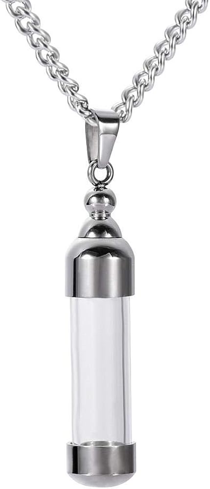 Collier Urne Funéraire En Acier Inoxydable – Médaillon Détachable Pour Cendres – Homme/Femme – Taille 3.6x0.8 Cm