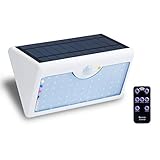 SunnyOn Solar LED Wall Light - 60 White Bulbs, 1300 Lumens, 5000mAh, 5 Modes Illumination, Remote Control, Motion Sensor, Solar Rechargeable, Energy Saving, Fire Retardant, Waterproof (White Case)
