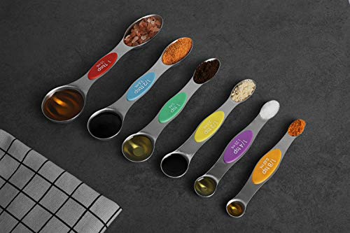 Magnetic Measuring Spoons Set Stainless Steel Stackable Dual Sided Teaspoons and Tablespoons for Measuring Dry and Liquid Ingredients Set of 6 - Thumbnail 5