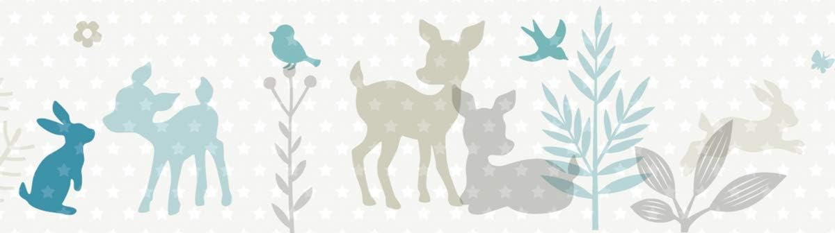 Decoration Murale Chambre Bebe Autocollante Et Non Toxique Frise Chambre Enfant Garcon De 450 X 11 5 Cm Lovely Label Frise Murale Adhesive Enfant A Motifs Bambi Gris Beige Menthe Stickers Muraux Bebe Puericulture