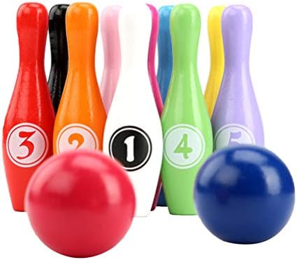 Flormoonボウリングボールゲーム10個おかしいカラフル木製屋内ボウリングセット初期の教育玩具スポーツファミリーゲーム年齢2 3 4 5 男女兼用 6歳幼児キッズボーイズガールズ